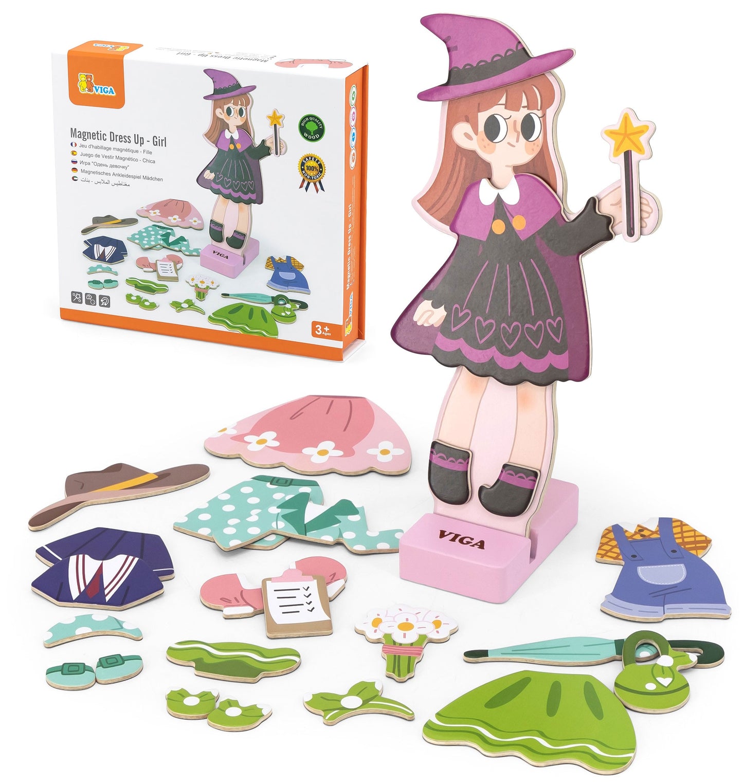 VIGA medinė magnetinė dėlionė „Aprenk mergaitę“, 44 dalys