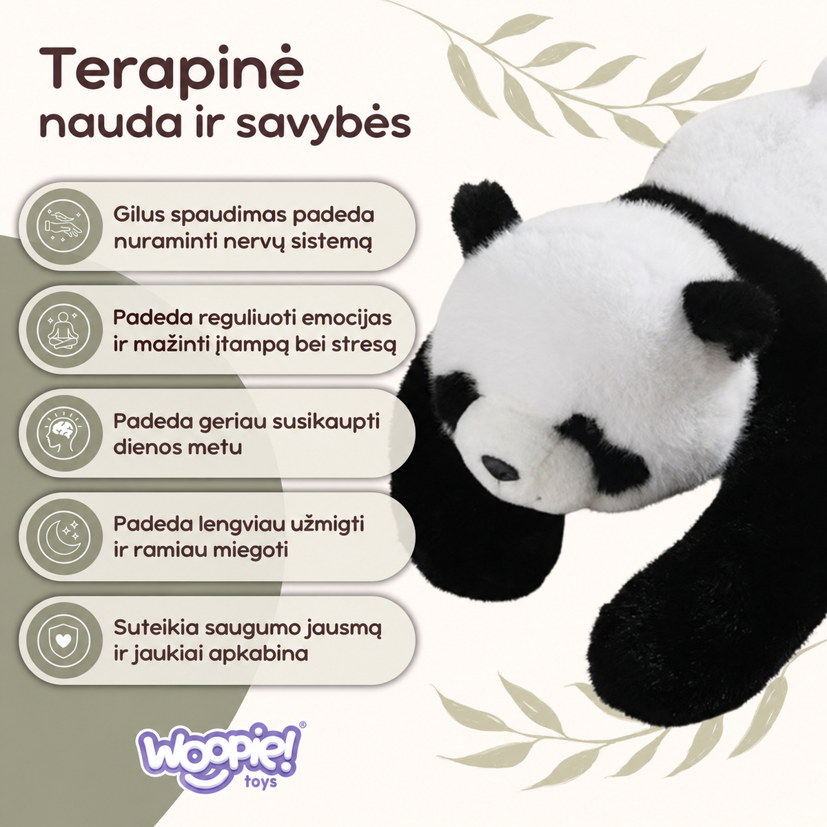 WOOPIE pasunkinta sensorinė pliušinė panda, 1 kg