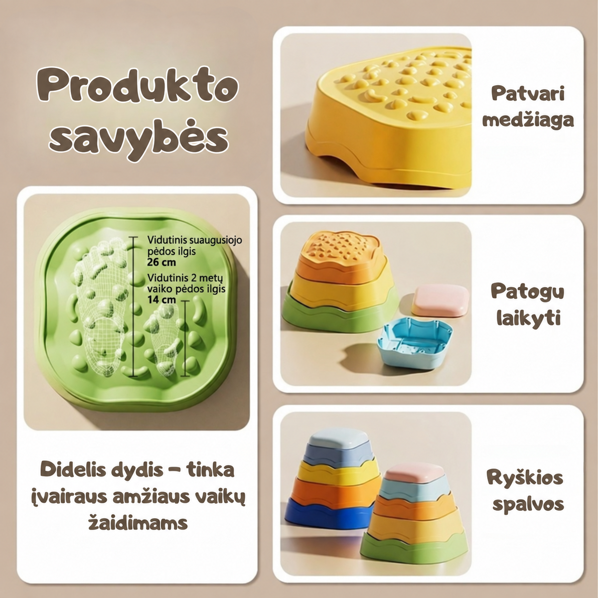 WOOPIE sensoriniai balansavimo akmenys, 5 vnt.