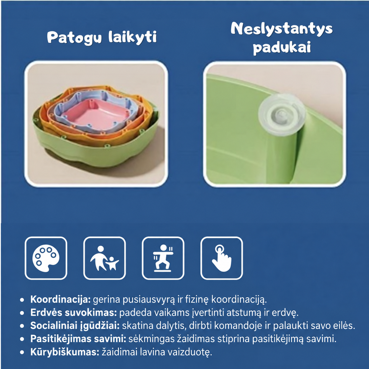 WOOPIE sensoriniai balansavimo akmenys, 5 vnt.