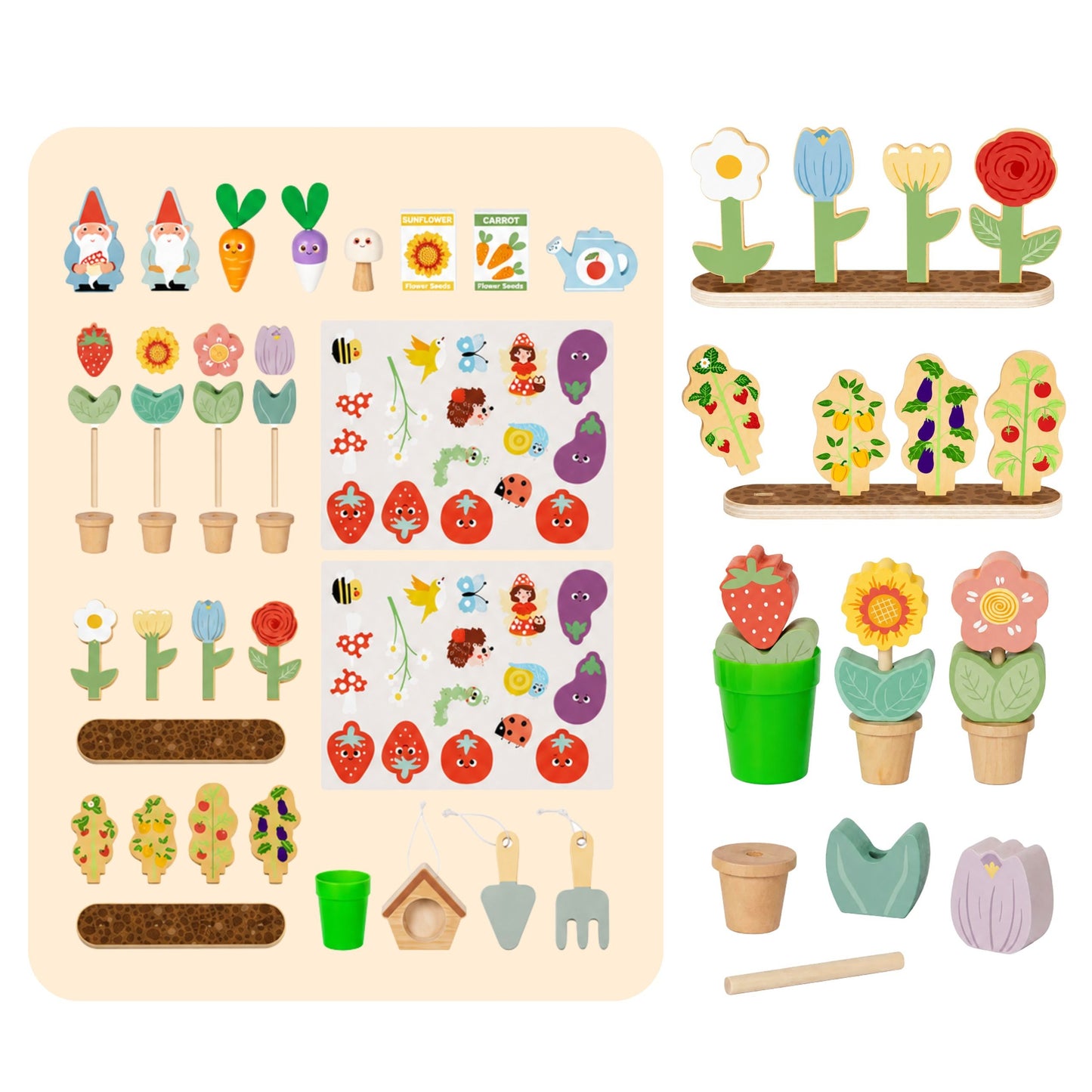 TOOKY TOY Montessori medinis sodo rinkinys, 57 vnt. – nuotrauka 4