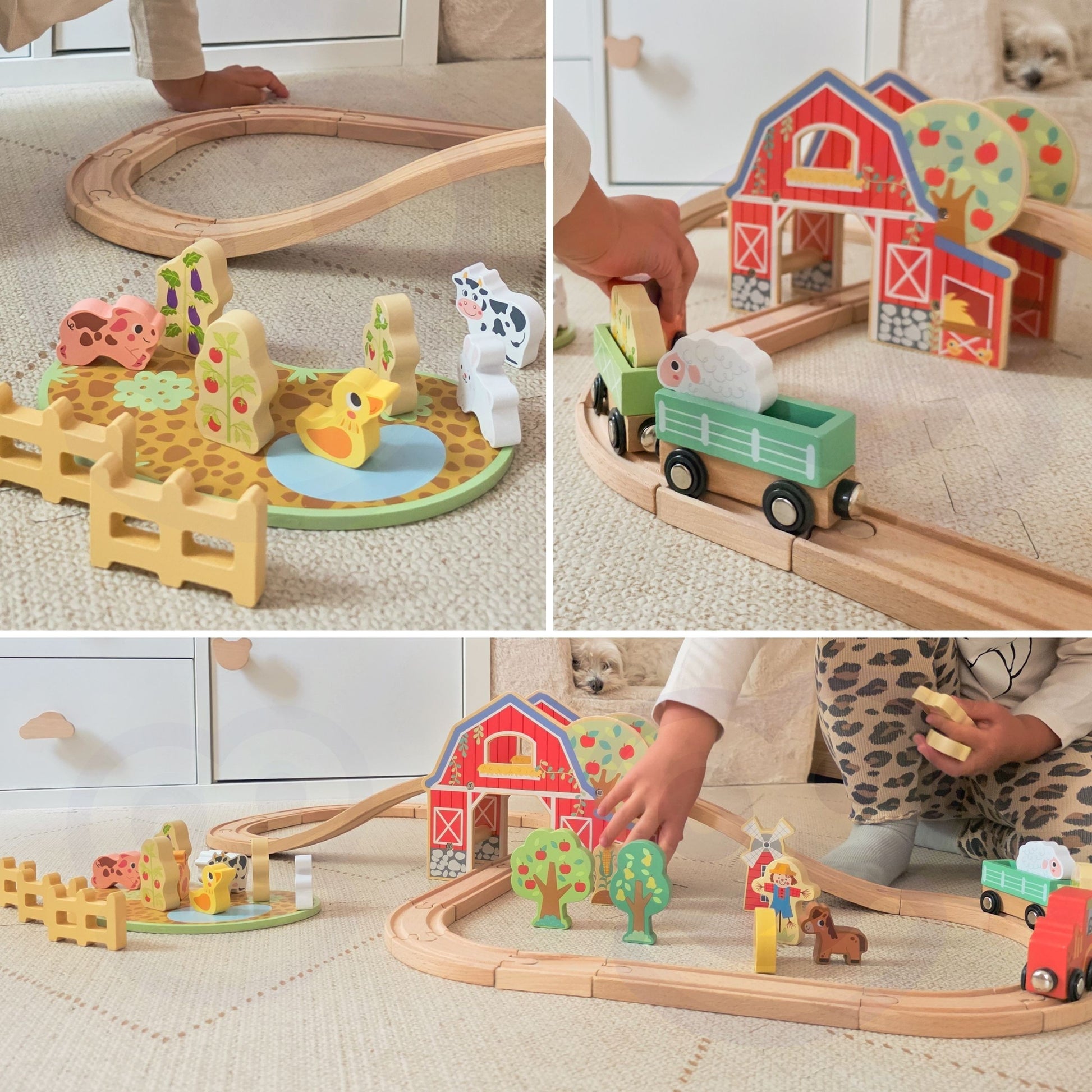 TOOKY TOY medinis fermos traukinio rinkinys, 48 vnt. – nuotrauka 4