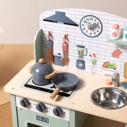 TOOKY TOY medinė virtuvėlė su priedais, žalia – nuotrauka 3