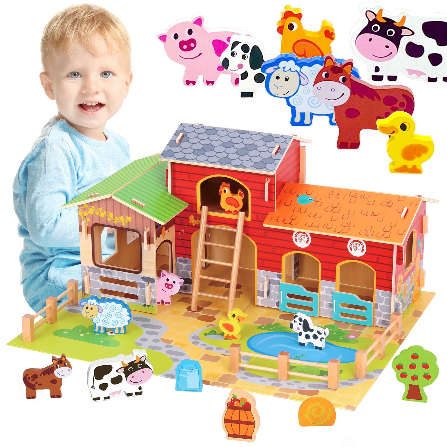 WOOPIE GREEN fermos gyvūnų ir pastatų rinkinys, 18 vnt.