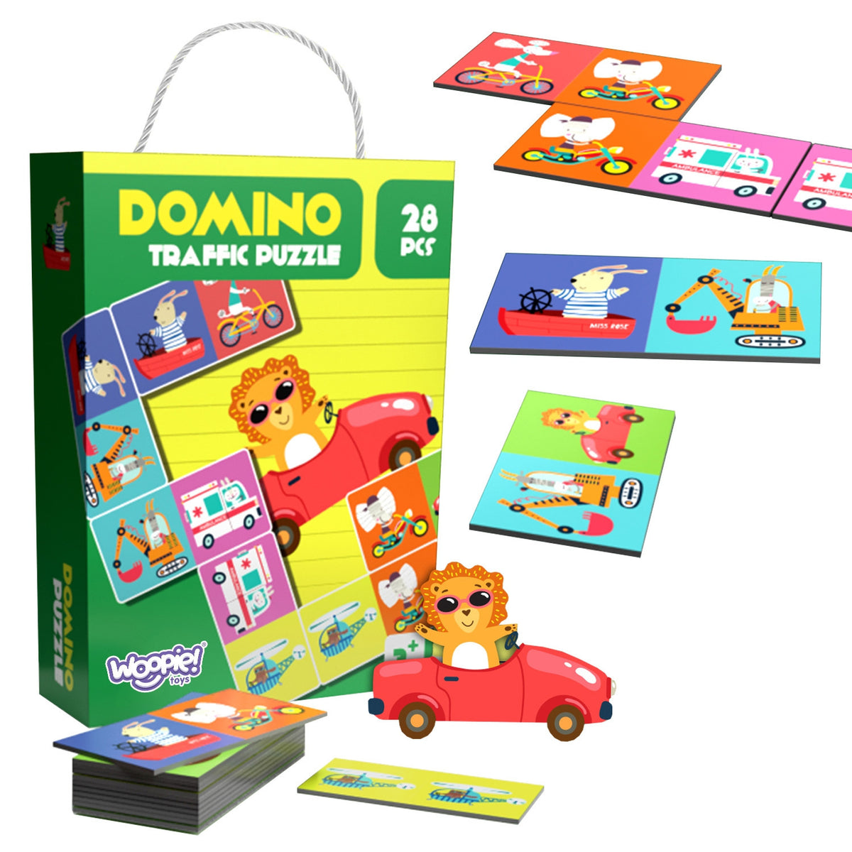 WOOPIE paveikslėlių domino „Gyvūnai ir transportas“, 28 dalys