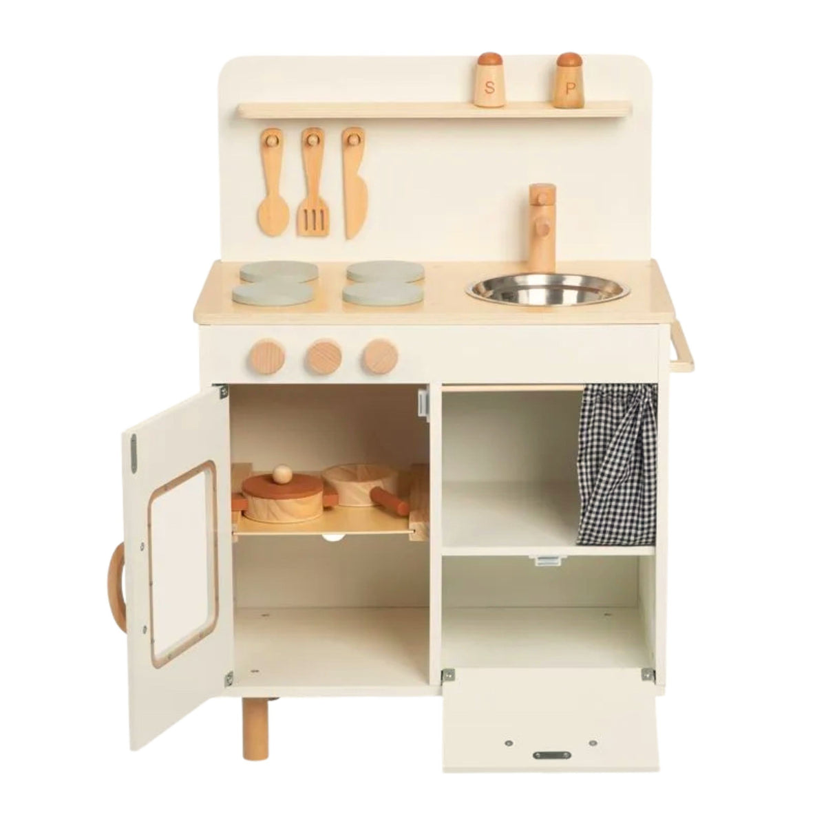 TOOKY TOY medinė virtuvėlė su priedais, smėlio spalvos – nuotrauka 3