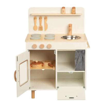 TOOKY TOY medinė virtuvėlė su priedais, smėlio spalvos – nuotrauka 3