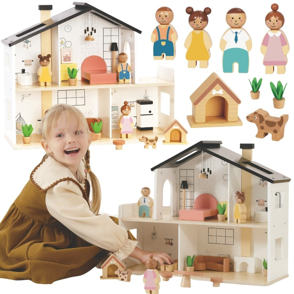 TOOKY TOY medinis lėlių namelis su šeima ir priedais