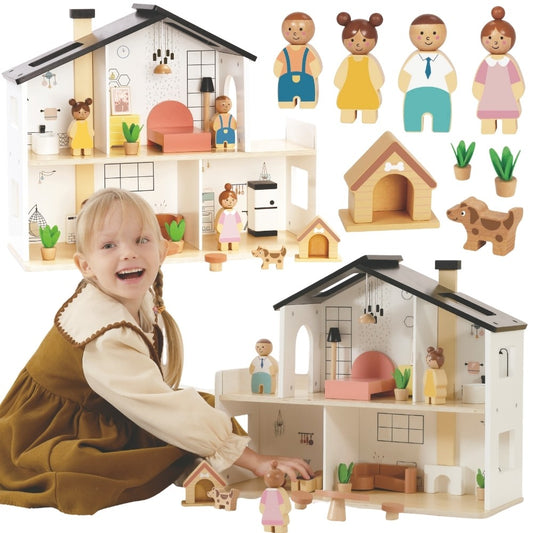TOOKY TOY medinis lėlių namelis su šeima ir priedais