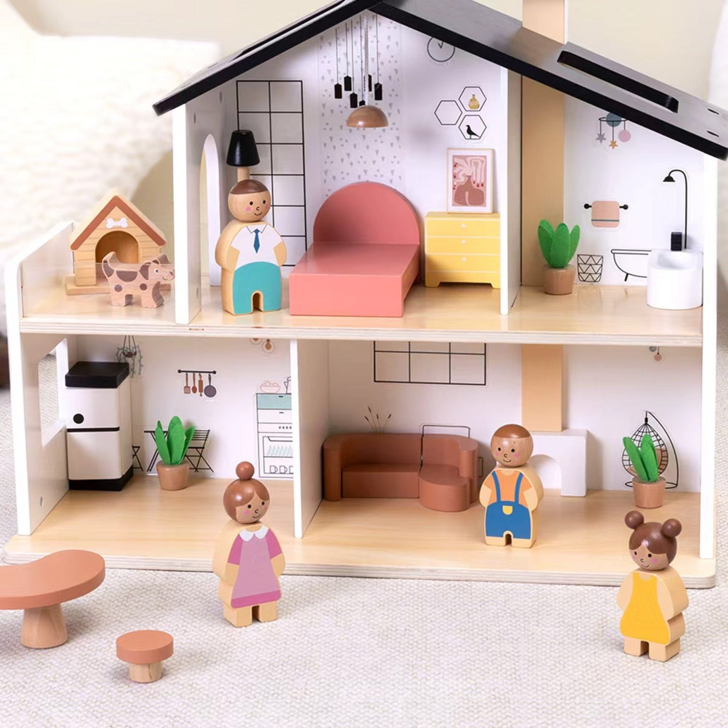 TOOKY TOY medinis lėlių namelis su šeima ir priedais – nuotrauka 4