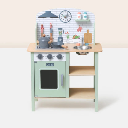 TOOKY TOY medinė virtuvėlė su priedais, žalia – nuotrauka 2