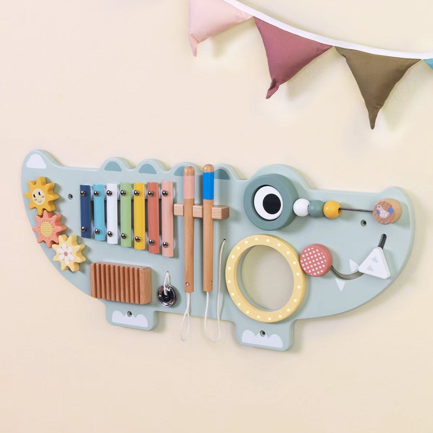 TOOKY TOY medinė sieninė veiklos lenta „Krokodilas“, 3 dalys