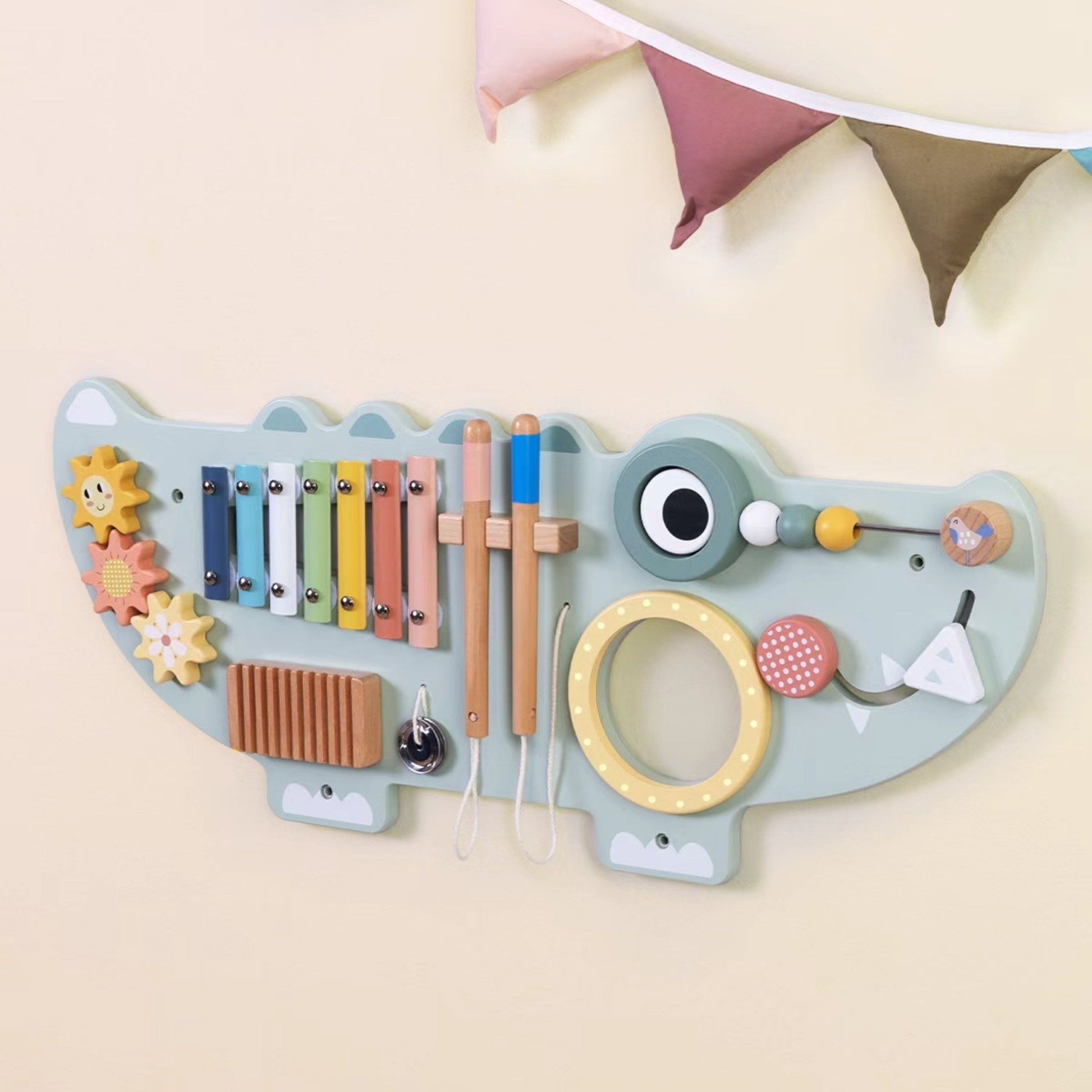 TOOKY TOY medinė sieninė veiklos lenta „Krokodilas“, 3 dalys