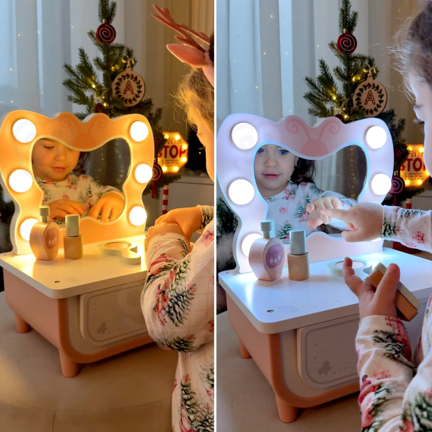 TOOKY TOY medinis kosmetinis staliukas „Drugelis“ su LED veidrodžiu – nuotrauka 2