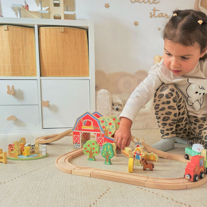 TOOKY TOY medinis fermos traukinio rinkinys, 48 vnt. – nuotrauka 6