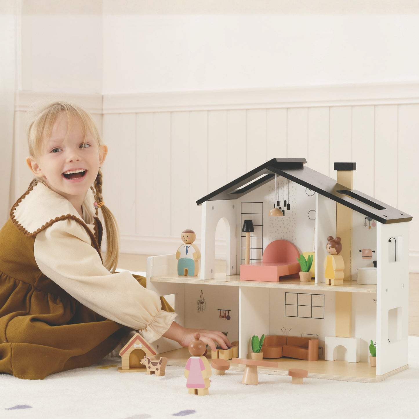 TOOKY TOY medinis lėlių namelis su šeima ir priedais – nuotrauka 2