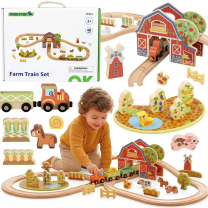 TOOKY TOY medinis fermos traukinio rinkinys, 48 vnt.