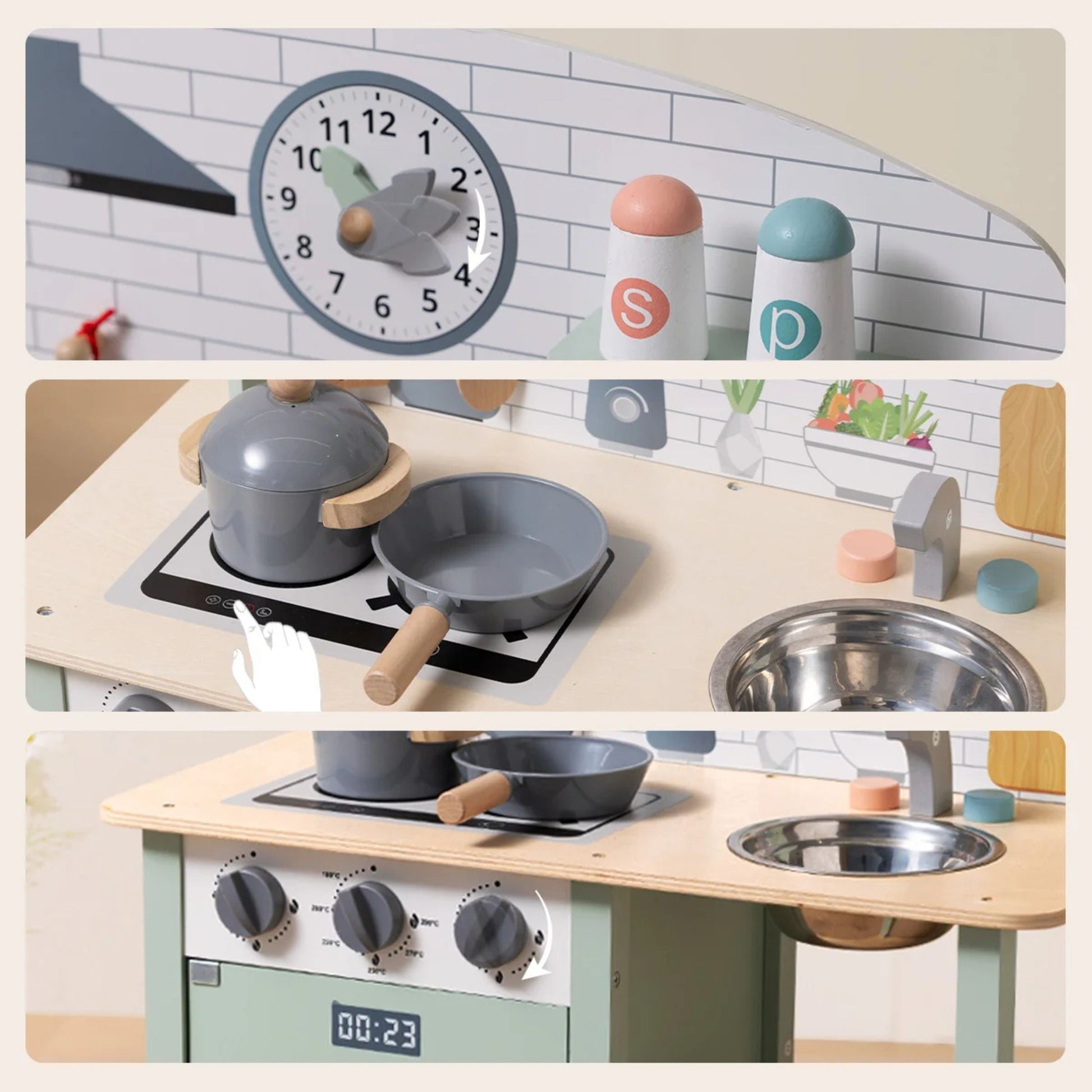 TOOKY TOY medinė virtuvėlė su priedais, žalia – nuotrauka 5