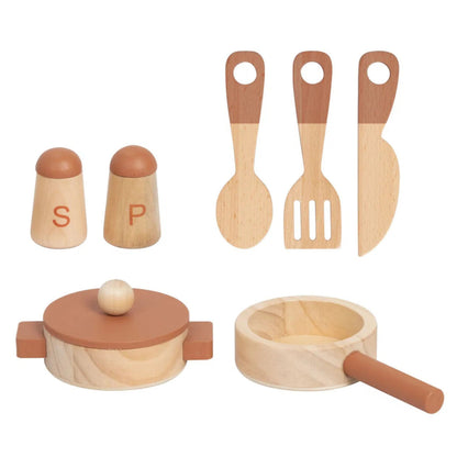 TOOKY TOY medinė virtuvėlė su priedais, smėlio spalvos – nuotrauka 4