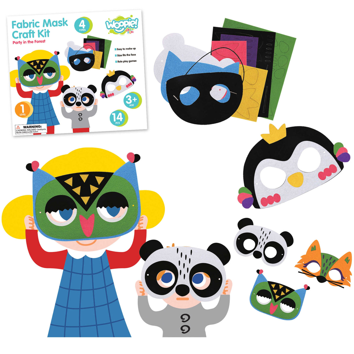 WOOPIE ART&FUN veltinio kaukių kūrybinis rinkinys, 4 kaukės
