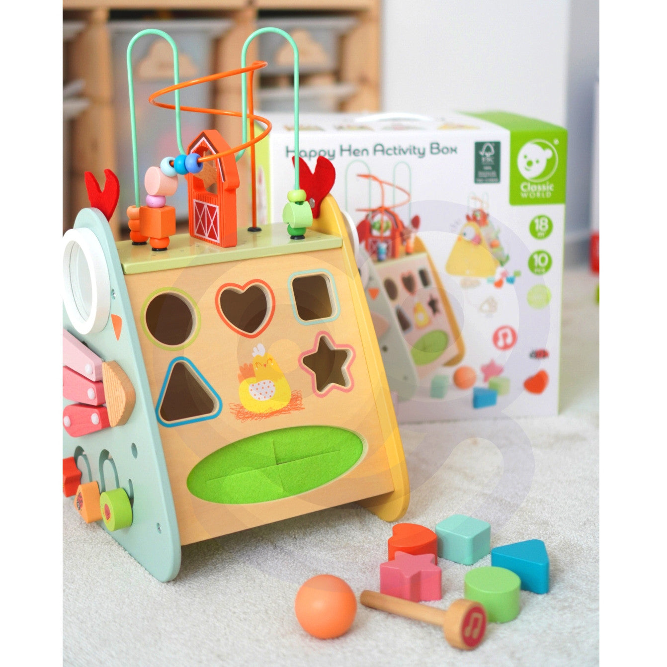CLASSIC WORLD Montessori veiklos kubas „Linksmasis ūkis“ 10 viename – nuotrauka 2