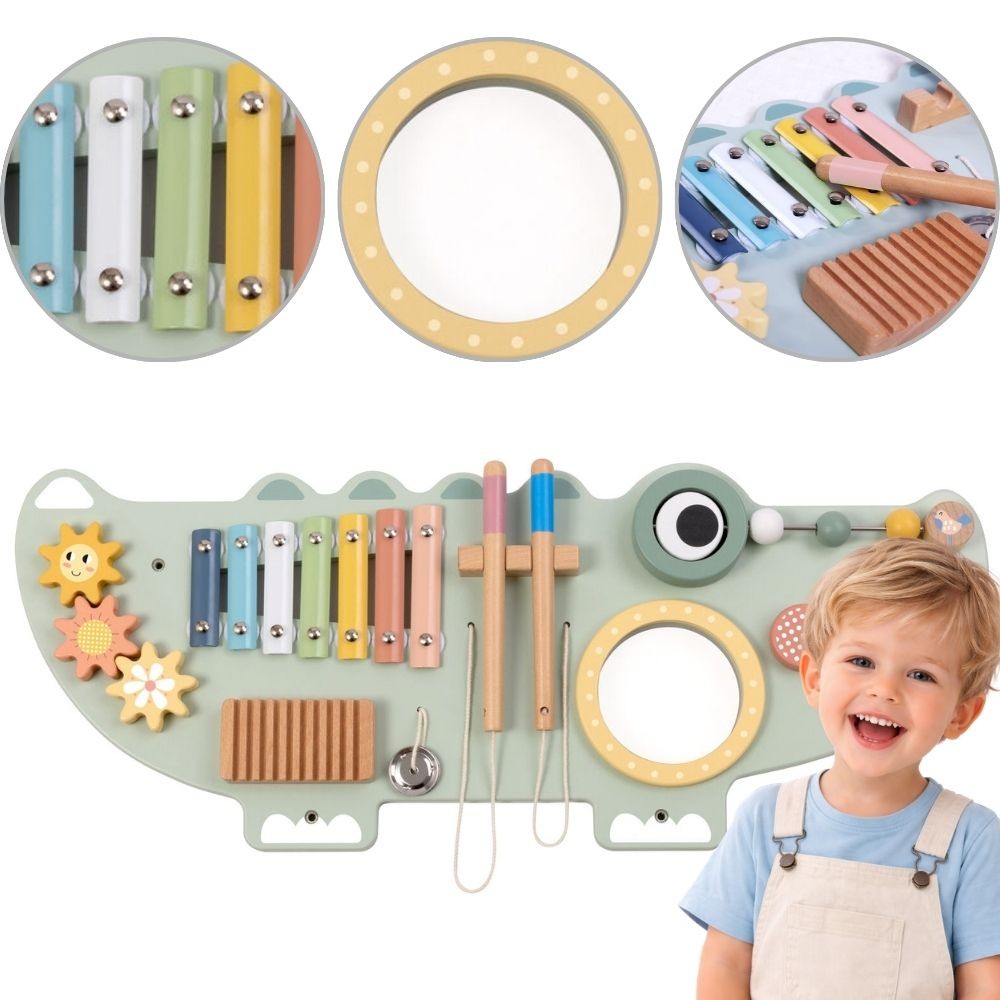 TOOKY TOY medinė sieninė veiklos lenta „Krokodilas“, 3 dalys