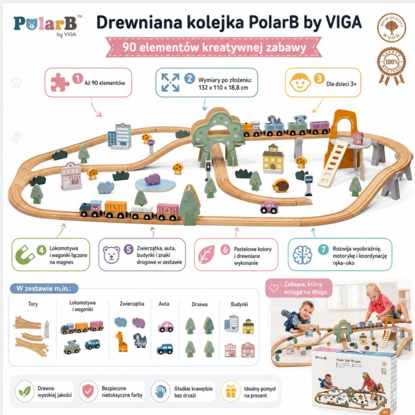 VIGA PolarB medinis traukinio ir bėgių rinkinys, 90 vnt. – nuotrauka 11
