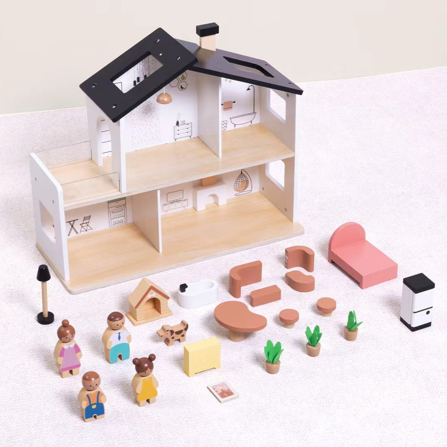 TOOKY TOY medinis lėlių namelis su šeima ir priedais – nuotrauka 3