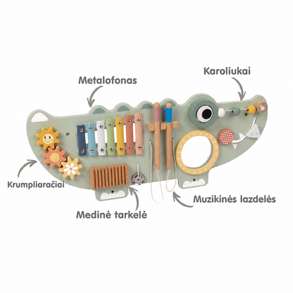 TOOKY TOY medinė sieninė veiklos lenta „Krokodilas“, 3 dalys
